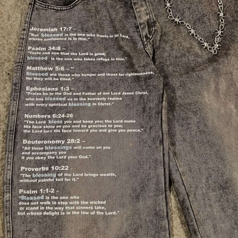 2025 Summer Loose Jeans y2k Harajuku Letter Printed Double Waist High Street Fashion Wide Leg Pants Hee
