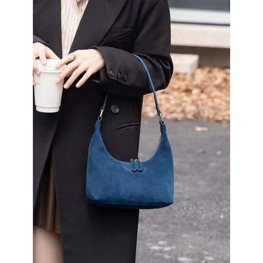 Women Designer New Soft Suede Genuine Leather Zipper Casual Single Shoulder Solid Color Hobo Bag Ladies Office Handbag