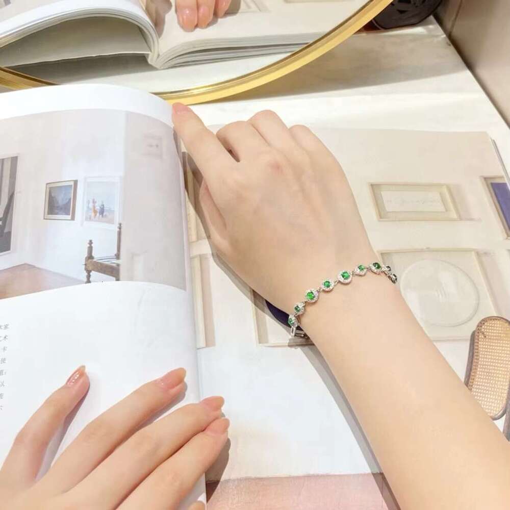 Lin Yinke unisex handmade jewelry - natural jade S sier inlaid bracelet, emerald style charm bracelet party