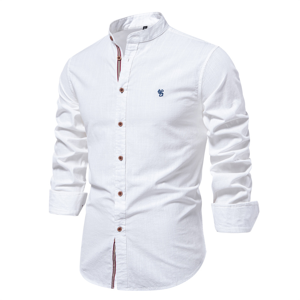 New 100% Cotton Linen Shirt Men Solid Color Embroidery Brand Shirts Blouses High Quality Long Sleeve Button Down Casual Tops