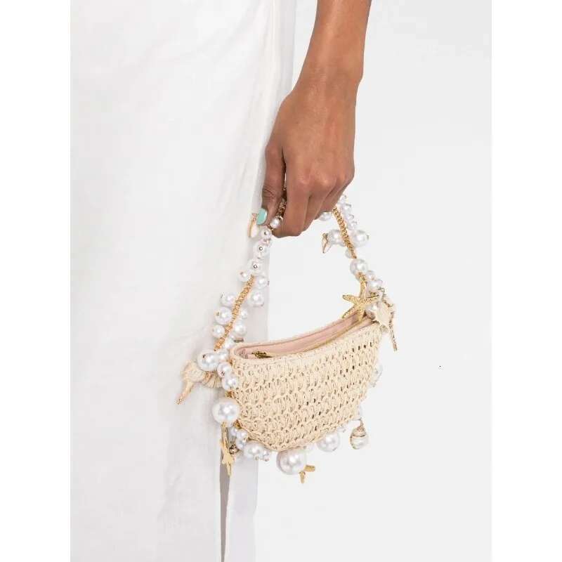 Fashion Pearl Woven Bohemian Rattan Beach Women's Single Shoulder Crossbody Bag Handbag