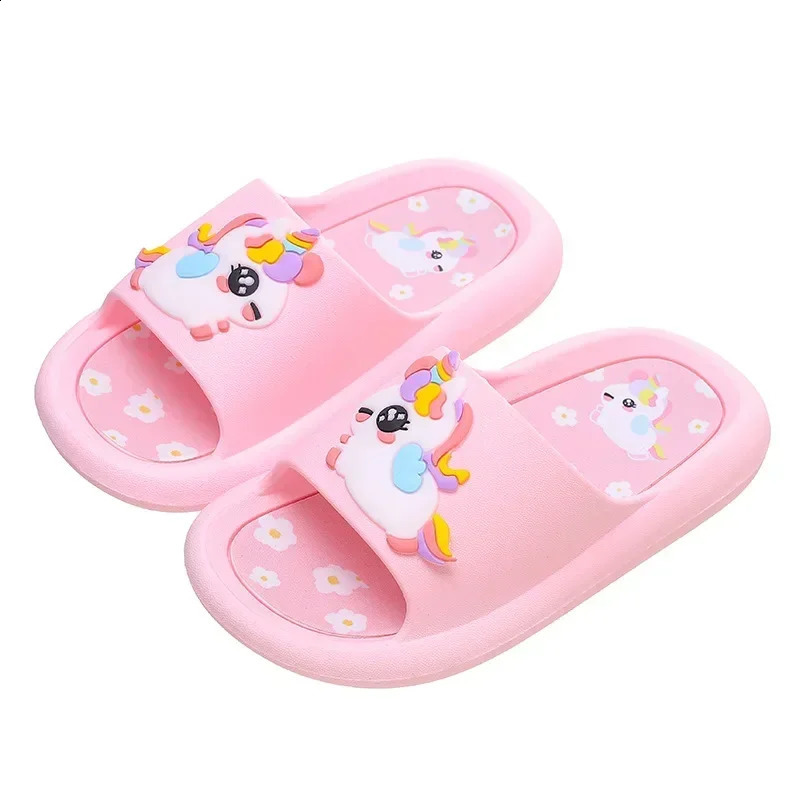 Summer Kids Home Shoes Flip Flops Baby Girls Slippers for Children Cartoon Unicorn Bathroom Antislip Thick Sole Slides 250519