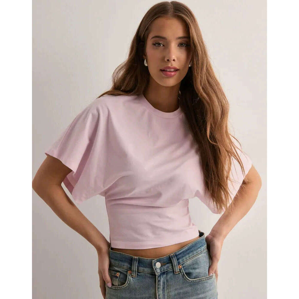 Blue Festival T-shirt 2025 Korean Style Design Round Neck Pullover Short Sleeved T-shirt for Womens Summer New Simple and Versatile Solid Color Loose 