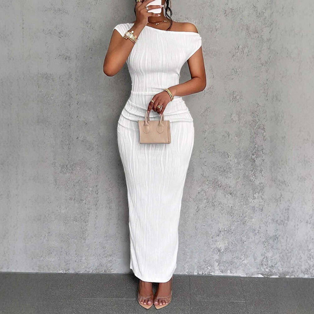 New Cute And Fashionable Water Ripple Sloping Shoulder Dress B5