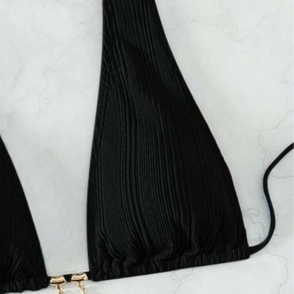 European and American Bikini Solid Color Hanging Neck Explosive Swimsuit 2025 New Casual Versatile Fashion Clothing