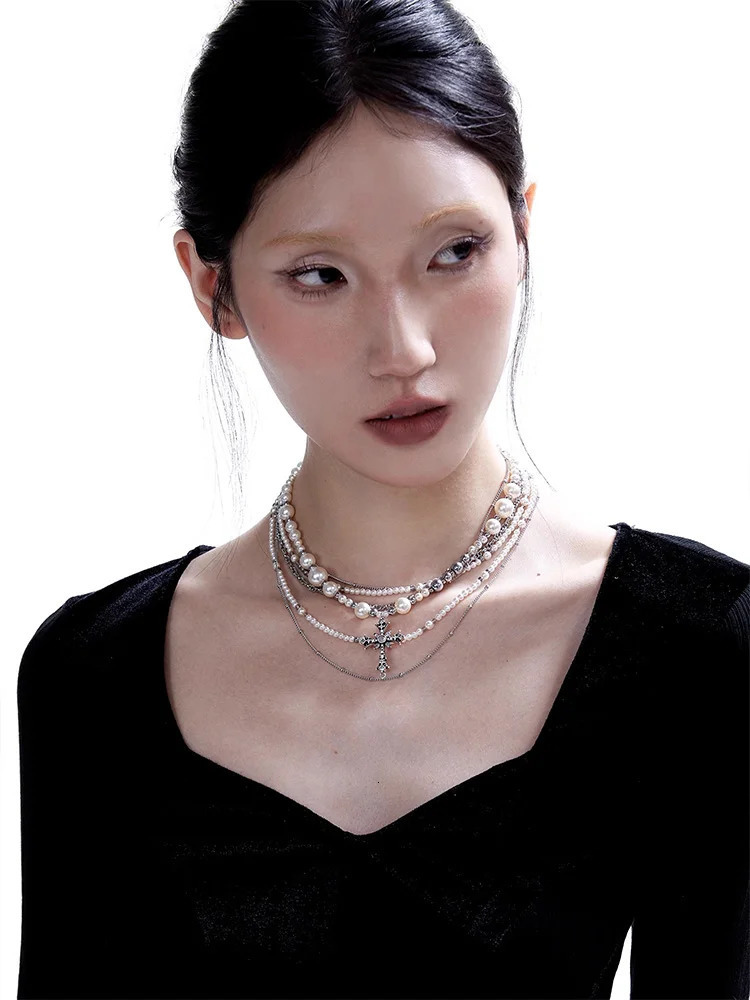 ZHUHE The Pearl Cross Layered Necklace In A Retro Style Is A Perfect Jewelry Accessory For Women And A Party Gift For Their Girl 250520