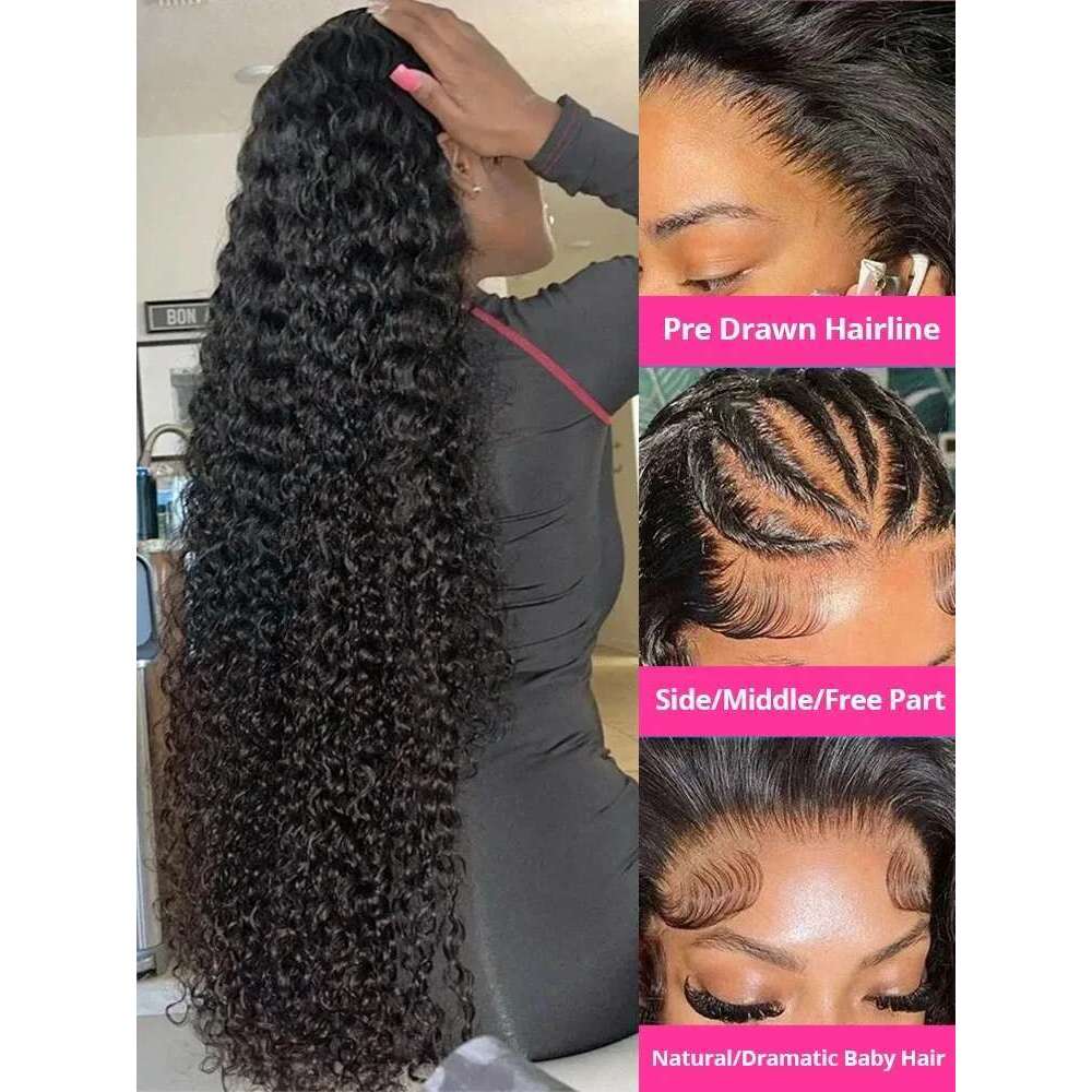 250 300 Density Curly 13x6 HD Frontal Human Hair Wigs Brazilian 30 40 Inch Water Deep Wave 13x4 Lace Front Wig For Women