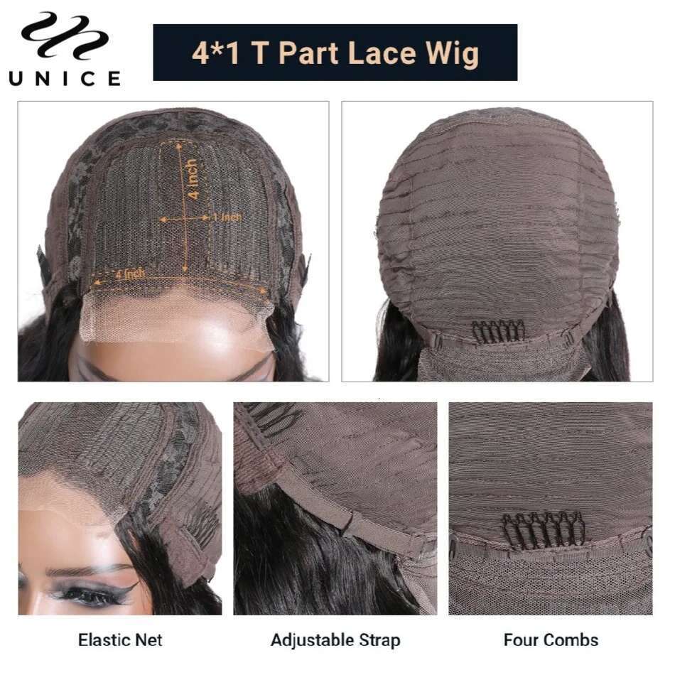 Middle Part Straight Human Hair 4x1 T-Part Closure Wig Pre Plucked Lace Front Wigs for Women 150% Density