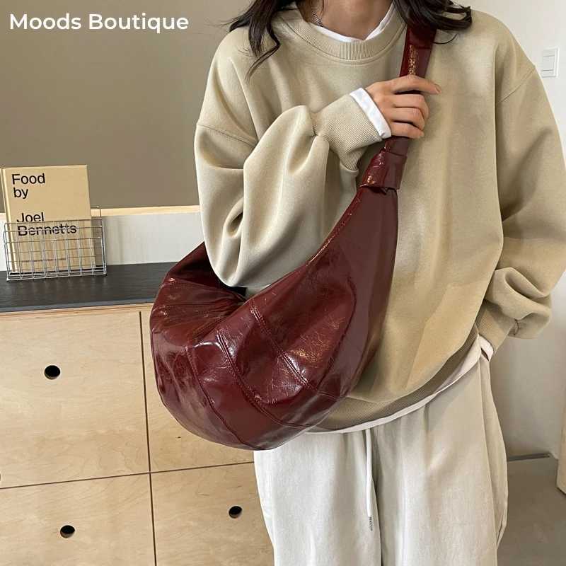 MOODS Crescent Shoulder Bags For Women Winter New Crossbody Bag Soft PU Leather Large Capacity Shopper Tote Hobo Bag Female M250520