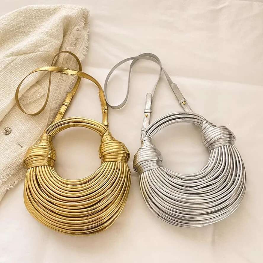 Hot Y2k Handbags For Women Gold Designer Brand Handwoven Noodle Bags Rope Knotted Pulled Hobo Sier Evening Clutch Chic