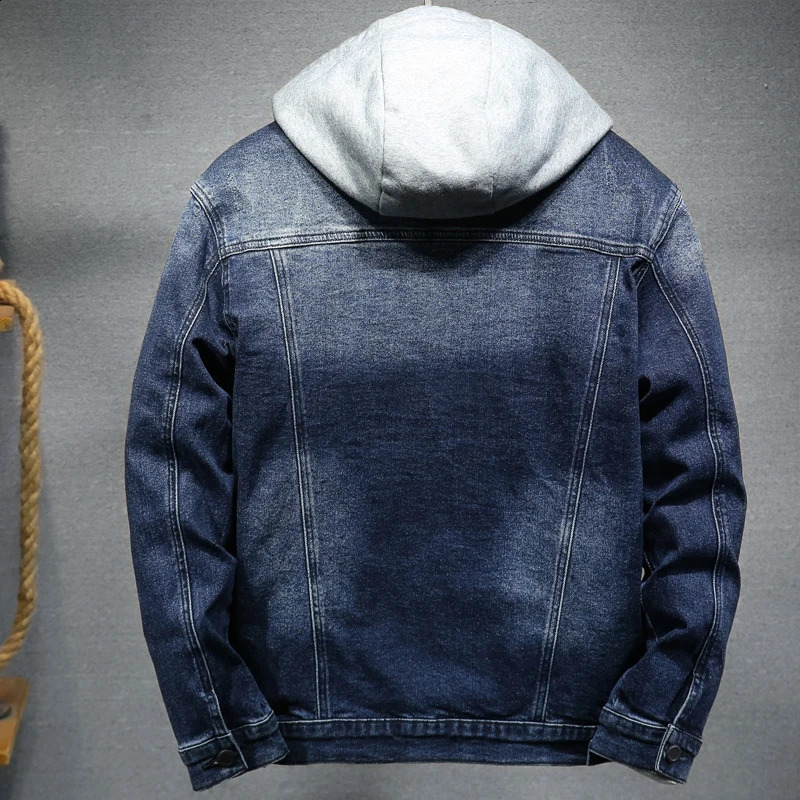 Thicker Winter Black Hooded Denim Jacket Outerwear Warm Men Lining Plus Cotton Thick Cowboy Coat Large Size 5XL 250516