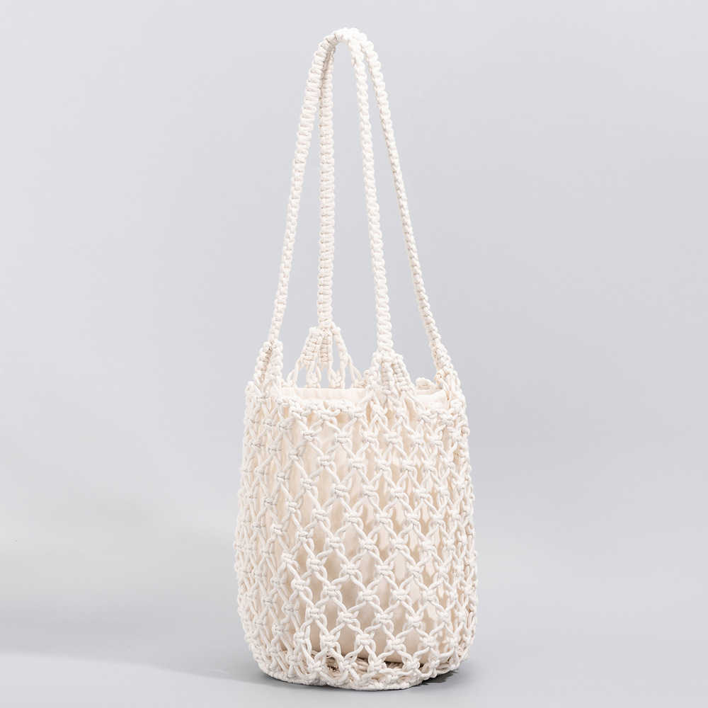 Cotton Thread Hand Woven Bag for Womens Beach Big Bag New Summer Vacation Beach Bucket Shoulder Bag for Women