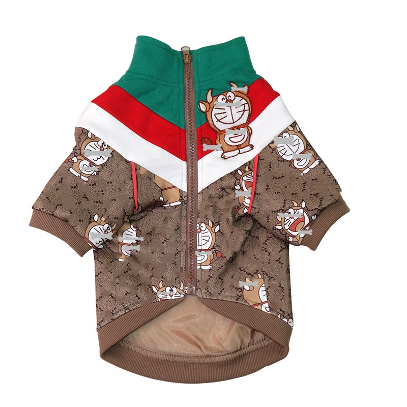 Designer Dog Clothes Windproof Warm Jacket, Soft Dog Cat Turtleneck Jackets with Zipper for Small Medium Dogs, Winter Classic Cartoon Pattern Dog Apparel XL A402