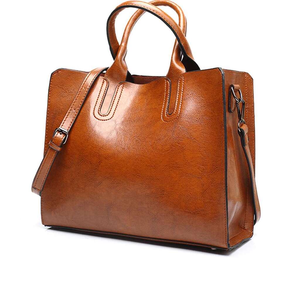 New Women's Business Casual Handbag Simple Retro Large Capacity Pu Leather Shoulder Crossbody Bag