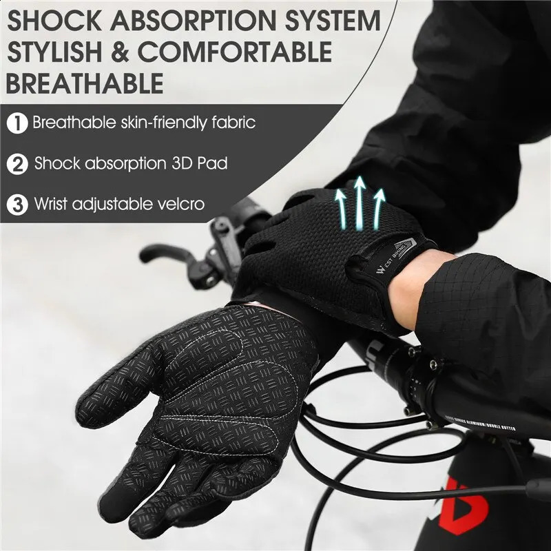 WEST BIKING Summer Cycling Gloves Full Finger MTB Bike Touch Screen Non Slip Silicone Palm Driving Riding 250515