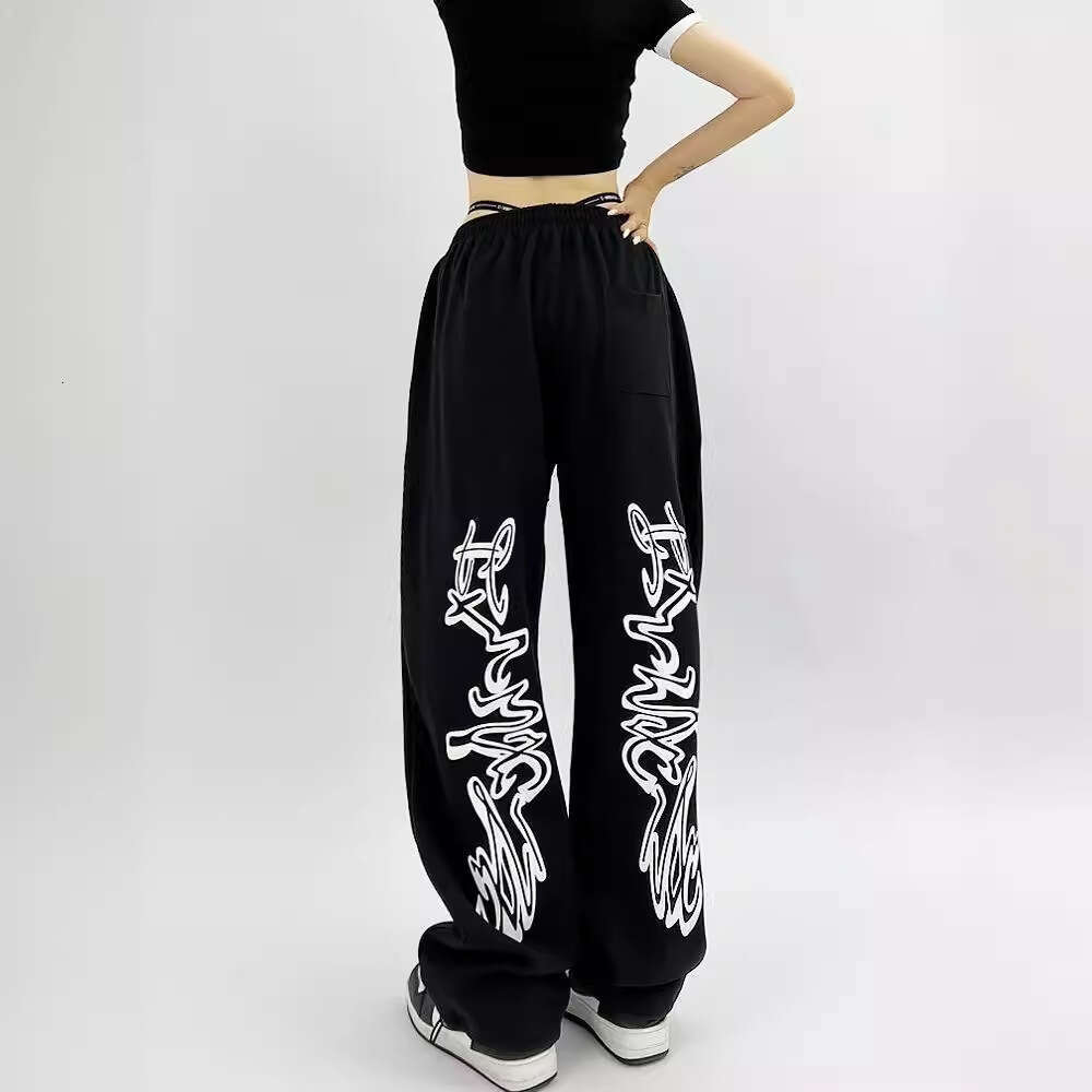 American style design street straight wide leg jazz hot girl sports and casual pants, loose printed ankle binding sweatpants