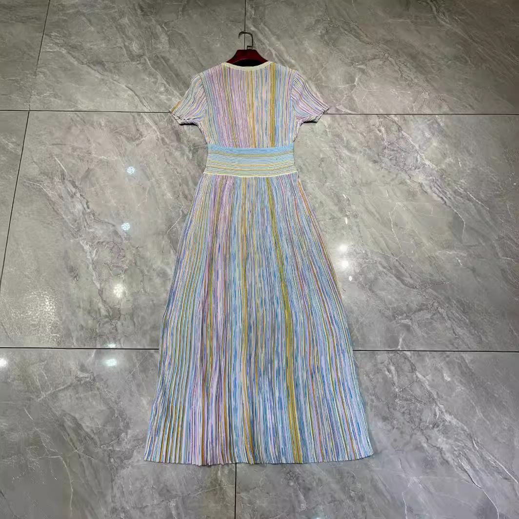Stylish Designer's Casual and Gorgeous Short Sleeved Knitted Rainbow Skirt for Women in 2025