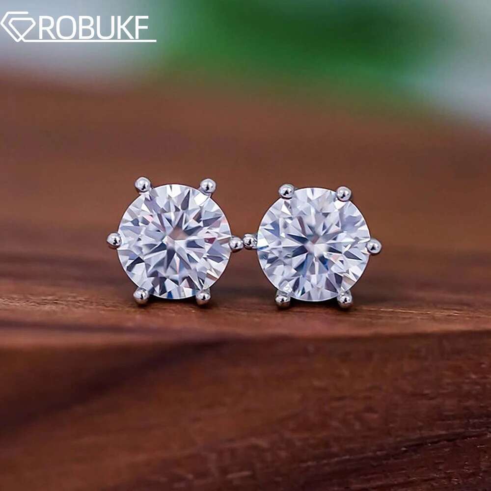 0.1-3ct Moissanite Stud Earring for Women Men Round D Color Diamond 925 Sterling Silver 18K Gold Plated Jewelry with Certificate