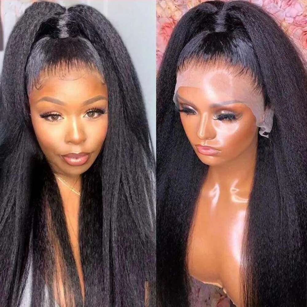 Wear Go Glueless Kinky Front Hair,Yaki Straight 13x4 Lace Frontal Wig Brazilian Human Hair Wigs