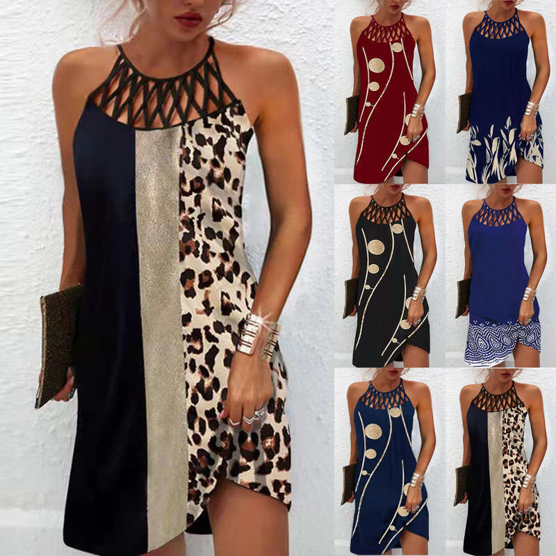 Spring/Summer New Ethnic Style Positioning Print Mesh Strap Sleeveless Casual Dress Women's Wear B5