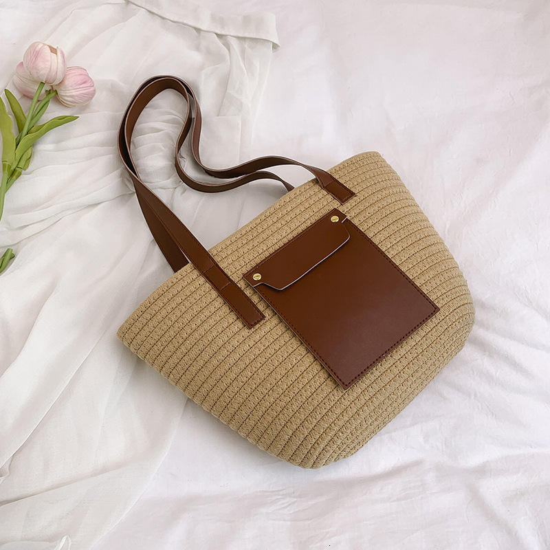 Free Delivery Designer Bag Summer Tote With Fashionable Contrasting Colors Large Capacity And Versatile Single Shoulder Crossbody Simple Texture Woven