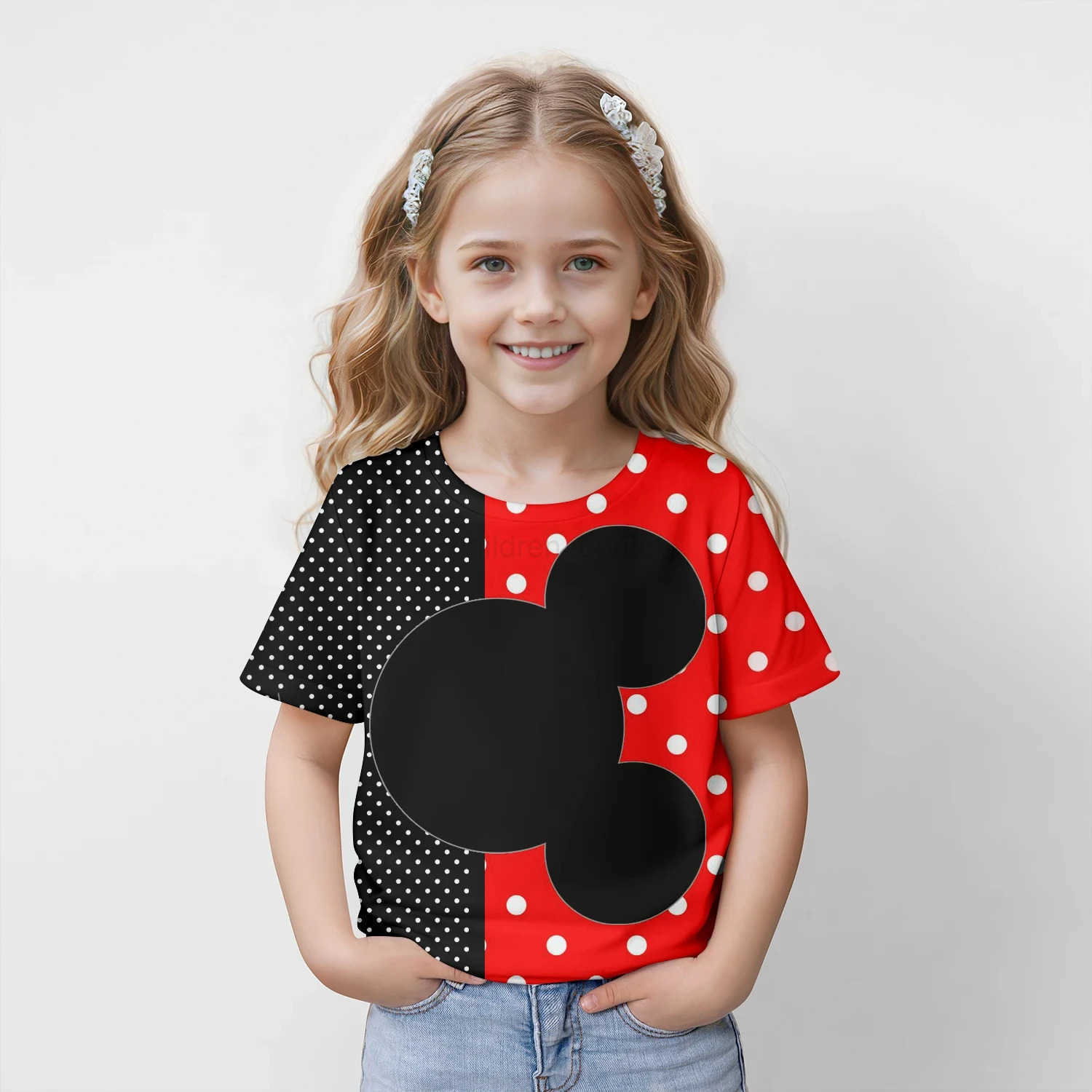 2024 Summer Kids Mickey Mouse Cartoon Tops Tees 3D Print T-shirt Children Casual Short Sleeve Clothing Girls Sports Streetwear W250520