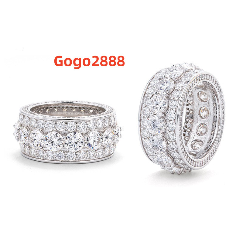 Hot Selling Customize S925 Sterling Silver Iced Out Moissanite Mens Ring Hip-Hop Style Fine Jewelry
