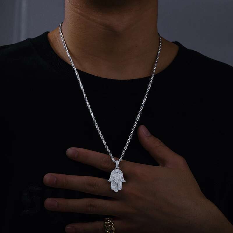 New Moissanite Iced Out Bg Hamsa Hands Pendants Necklaces S Sier Charm For Men Women Hip Hop Jewelry Passed Dia Test