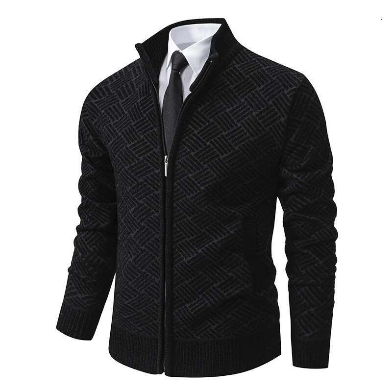 Mens Windproof Jacket Full Zip Fleeced Sweater Cardigan Contrast Stand Collar Sweaters Coat Autumn Winter Veet Clothes Designer