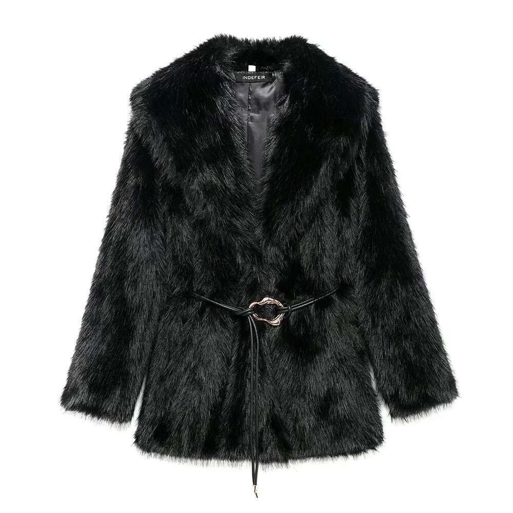Zach Ailsa Women's Belt Decoration Collar Solid Color Medium Autumn/Winter New Long Sleeve Loose Coat