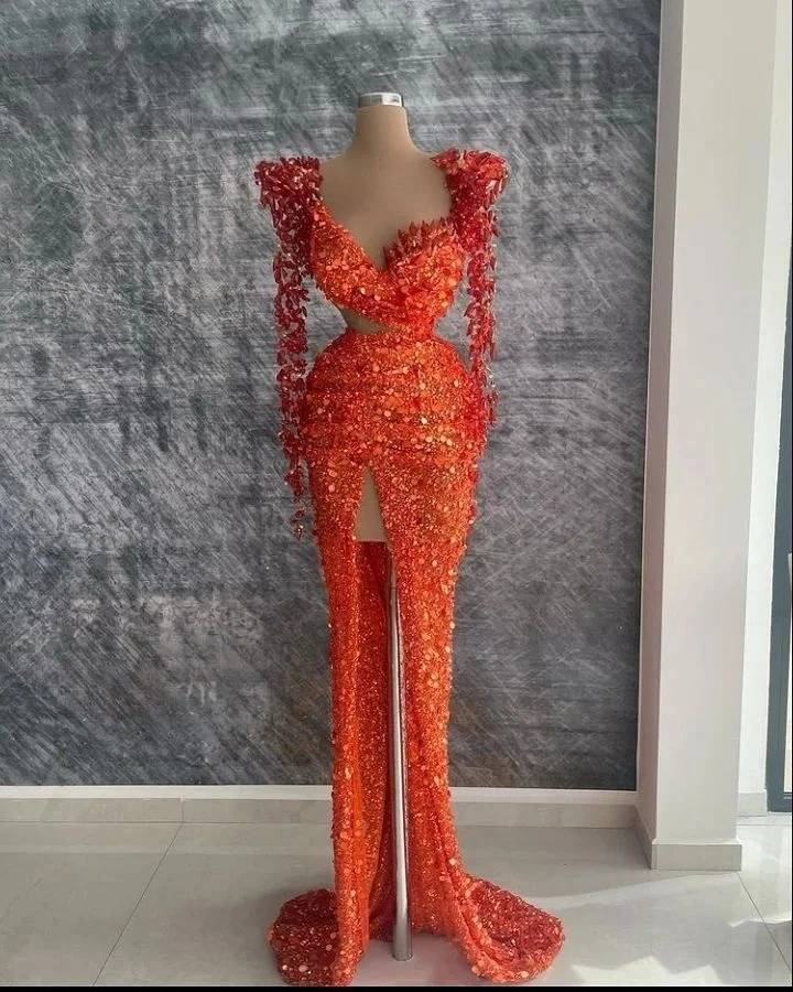 African Beading Cocktail Evening Dresses Sheer V Neck Long Sleeve Mermaid Zipper Back Slim Fit Sexy Prom Gowns