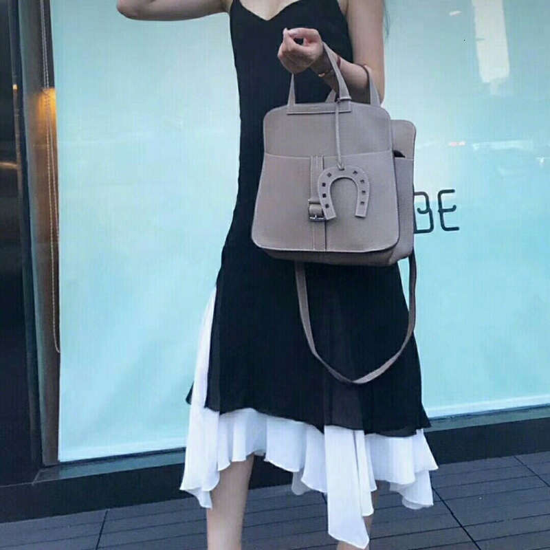 Horseshoe women s new model Hazan bag letter package top layer cowhide single shoulder crossbody hand held leather small square