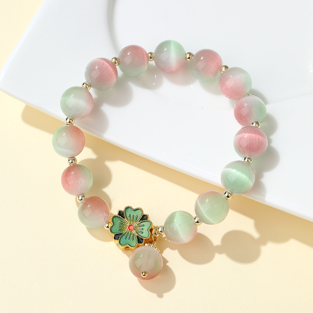 New Chinese cat eye stone bracelet, temple attraction jewelry souvenir, ethnic style peach blossom bracelet