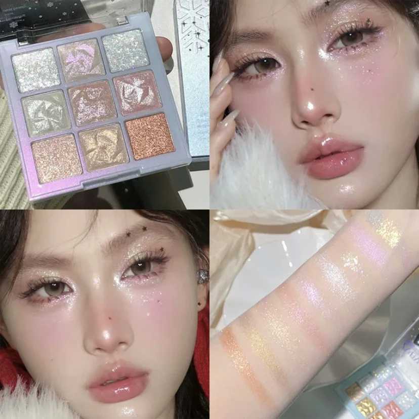 Christmas Snowflake Nine-color Eyeshadow Palette Shimmer Crystal Highlight Eyelid Ice and Snow Diamond Eyeshadow. W250520