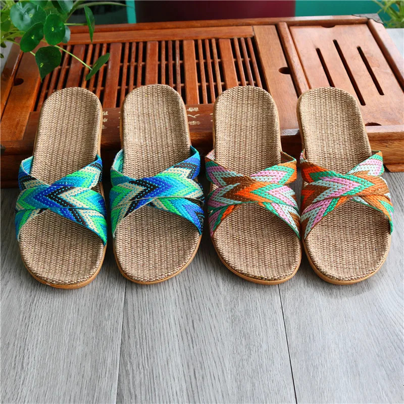 Linen slippers for women in summer indoor couple home anti slip thick soled home cool slippers for men in summer 250519