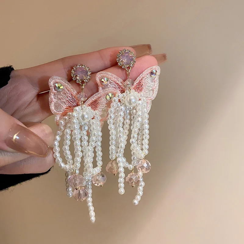 Fashion Temperament Bohemian Pearl Flower Tassel Statement Earrings Women 250520