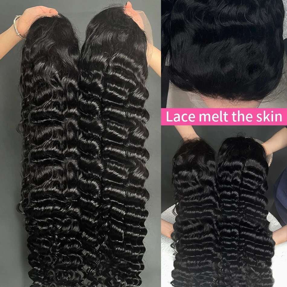 300 Density Loose Deep 13x6 Frontal Human Hair Wigs 40 Inch Black Nature Water Wave 13x4 Lace Front Wig For Women