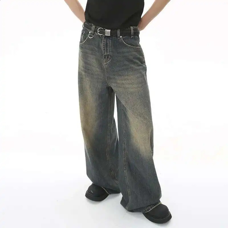 IEFB Mens Vintage Jeans Fashion Washed Street Casual Wide Leg Denim Pants Summer Distressed Loose Male Versatile Trousers 9C354 250519