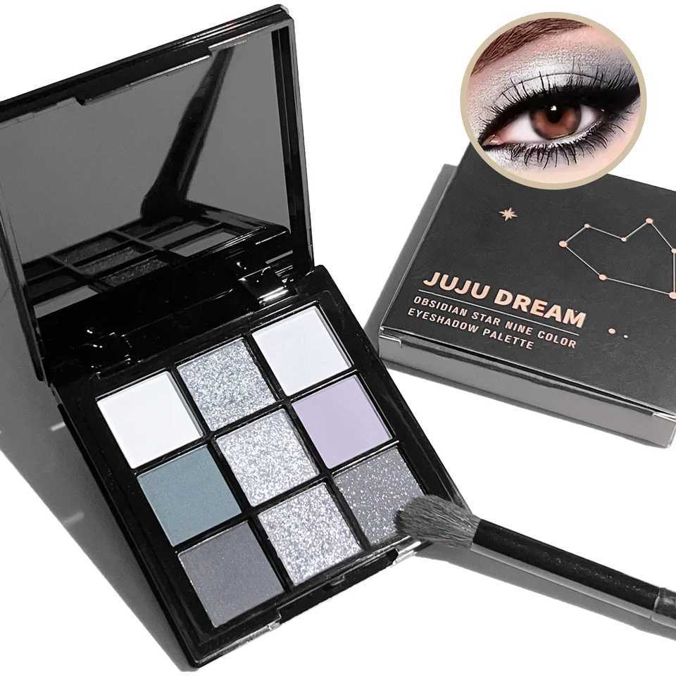 9-shade eyeshadow palette Black Swan Smoky Dark Black Grey Silver Glitter Matte Finish Long-lasting and easy to color W250520