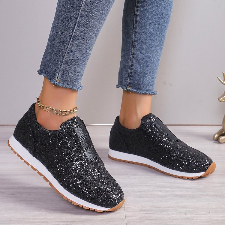 Large Size Casual Shoes New Sequined Cloth Shoes For Sports And Leisure Women Shallow Mouth Flat Bottom Round Toe Ddmysaturn
