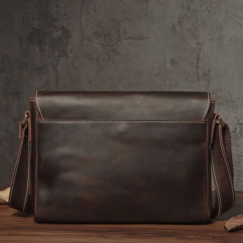 NUKA Men's Genuine Leather Shoulder Bag Retro Original Cowhide Horizontal Crossbody Deluxe Flap Messenger Bags For 11 Inch Ipad