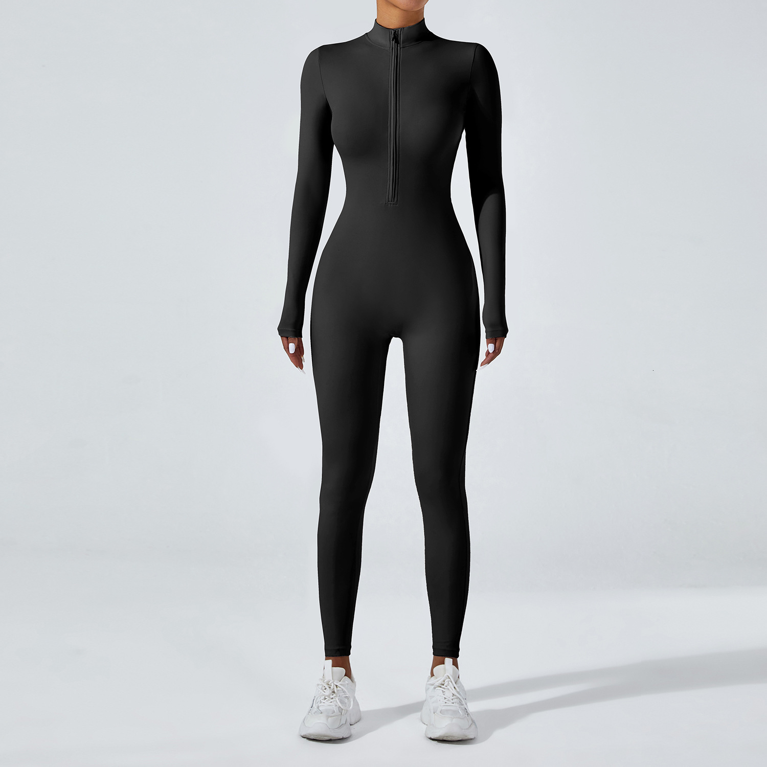 Zipper nude long sleeved yoga for women, high-intensity fitness running sports jumpsuit