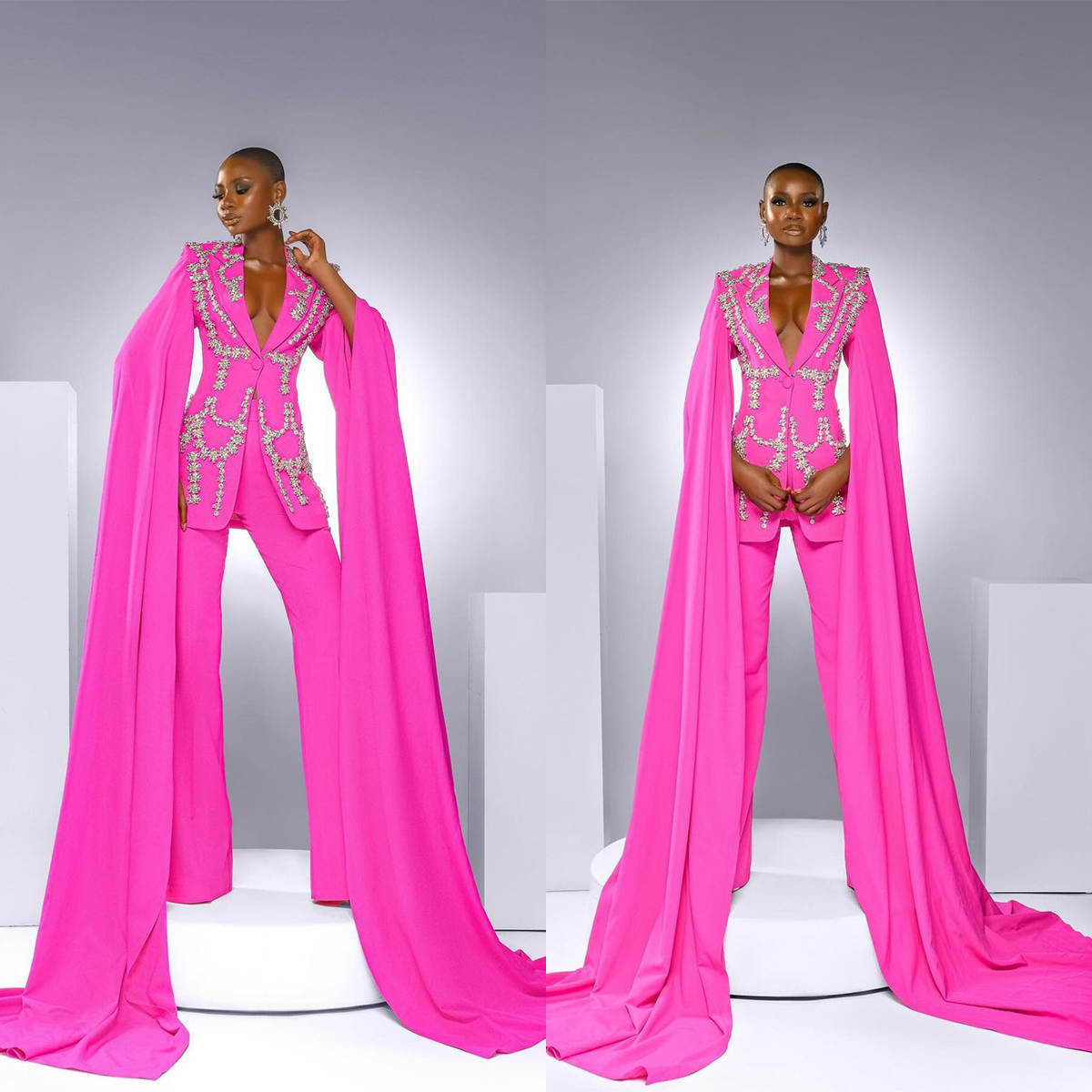 Crystal Beading Women Blazer Suits Slim Fit Jacket Prom Evening Guest Formal Wear Custom Made Satin 2 Pieces