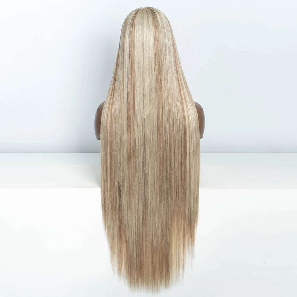 Synthetic Piano Blonde Brown Black Wigs 38 Inch Long Cosplay Straight Lace Front Wig