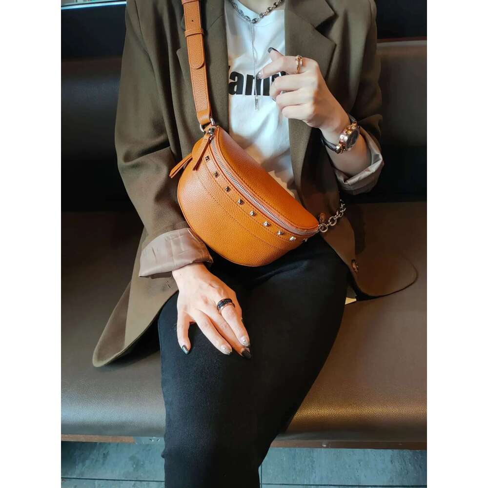 High Quality Designer Bags Genuine Female Korean Version Soft Leather Chest Ins Youth Willow Studs Crossbody Waist For Women Saddle Bag Luxury Bag