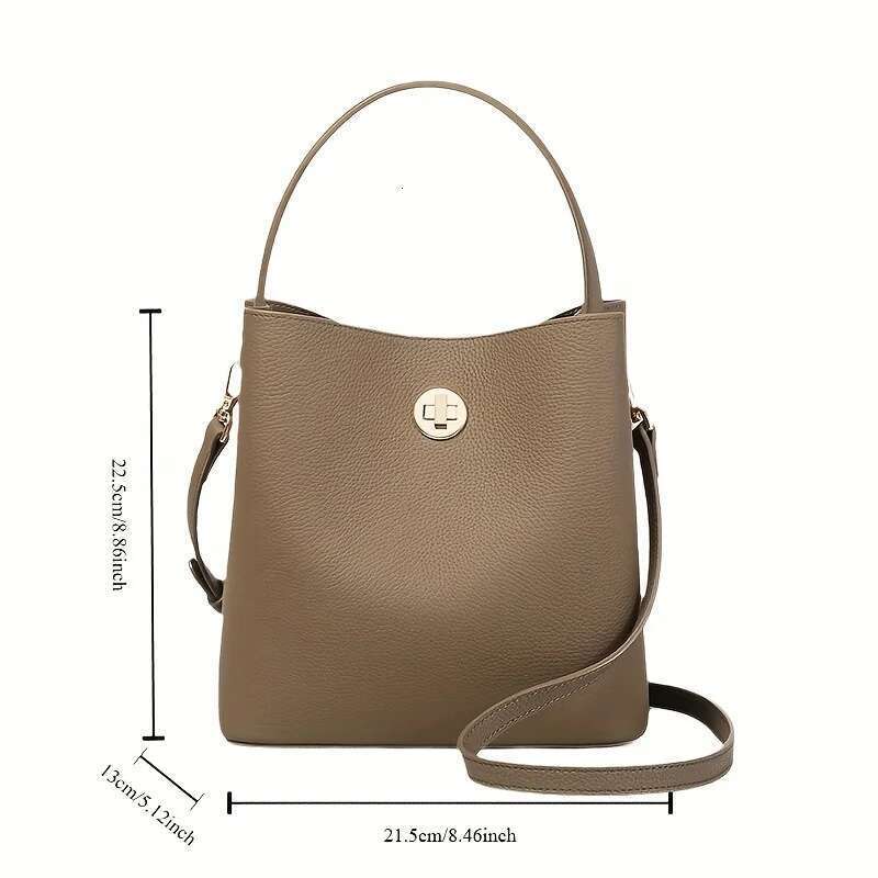 2025 New Ladies Slung Women's Bucket Leather Bags One Shoulder Joker Handbag Commuter Storage Bag