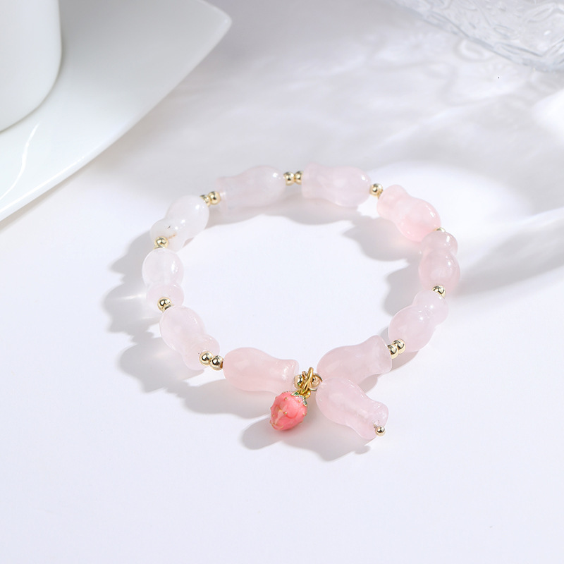 Creative Cat's Eye Money Bag Bracelet, Female Design, Sweet Handmade Jewelry, Flower Butterfly Peach Stone Bracelet