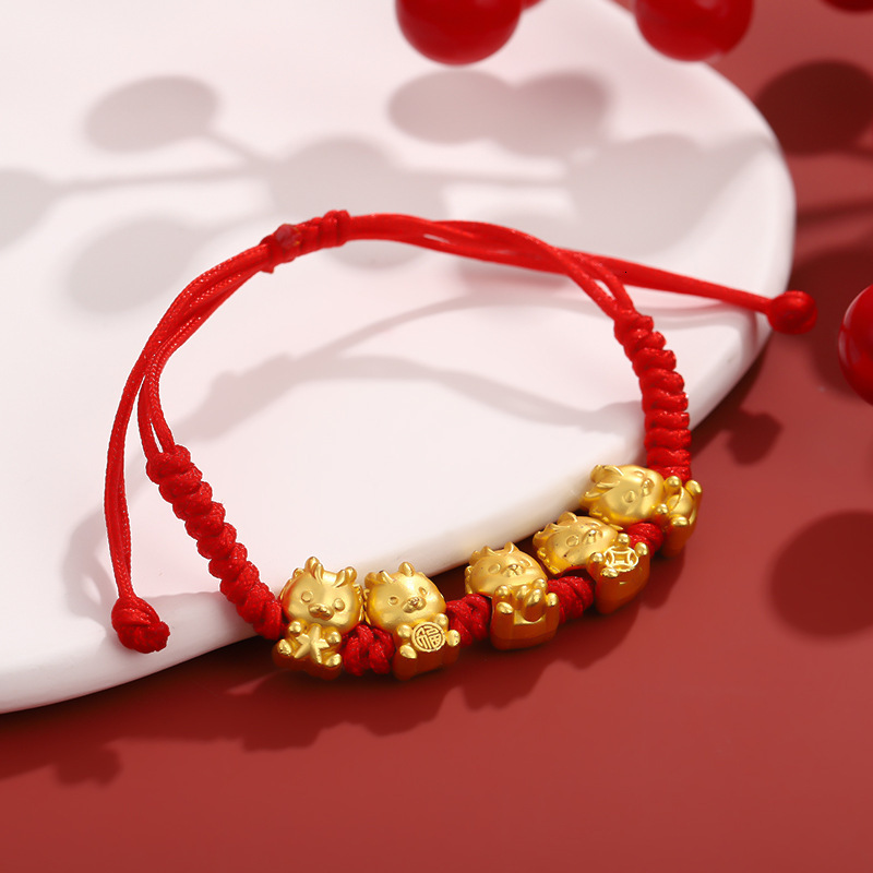 The Lucky Birthday Handmade Tortoise Handrope Year of the Loong Temple Little Red Rope Bracelet Female Handstring