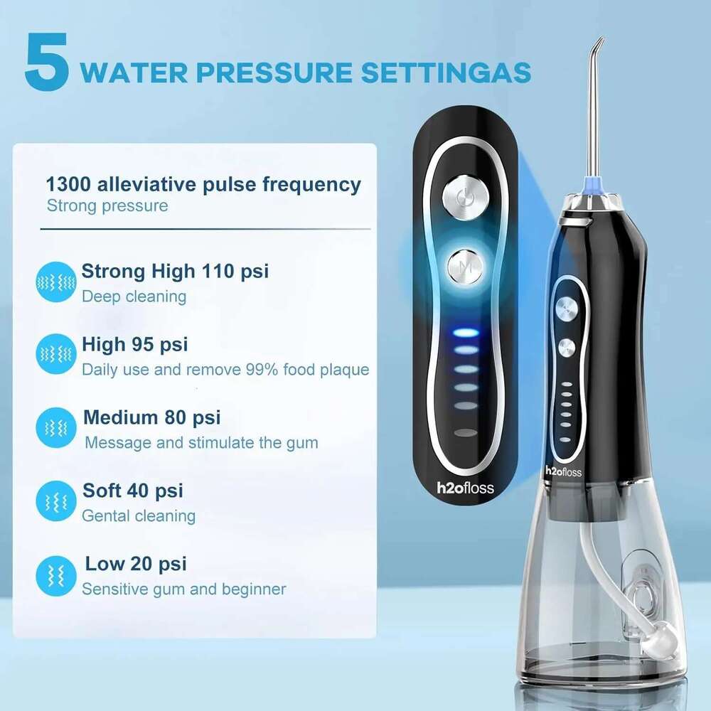 h2ofloss Portable Flosser Teeth Electric Oral Irrigator Dental Water Jet Tooth Pick Rechargeable for Home and Travel