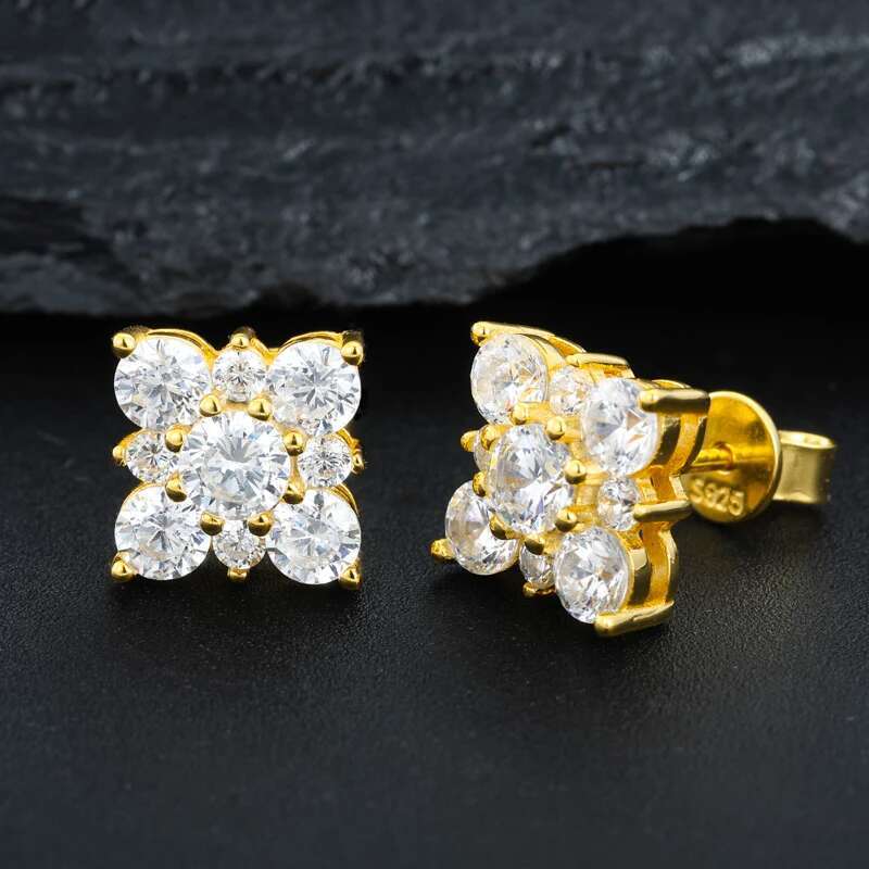 TUHE Unisex Classic Square Earrings Ice Out Silver 925 Moissanite Earrings For Women Jewelry Gift